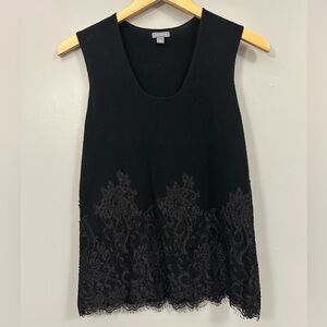 Ann Taylor Vintage 100% Cashmere Elegant Black Lace Trim Women's Top Size Small